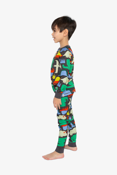Organic Cotton Two Piece Pajama Set Black Dinosaur Print-2