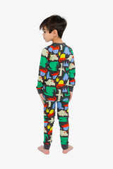 Organic Cotton Two Piece Pajama Set Black Dinosaur Print-3