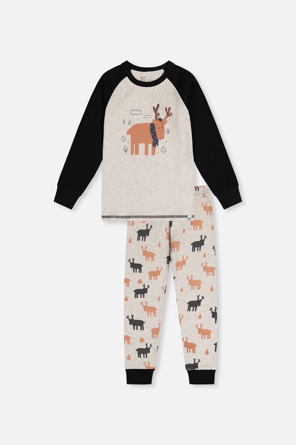 Organic Cotton Two Piece Pajama Set Beige Elk Print-0