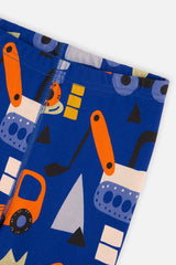 Another close-up detail of the Deux par Deux blue truck print organic cotton pajama set
