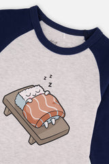 Organic Cotton Two Piece Pajama Set Blue Sushi Print-2