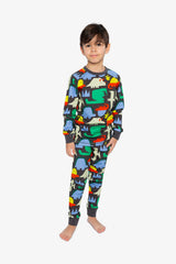 Organic Cotton Two Piece Pajama Set Black Dinosaur Print-1