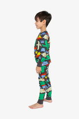 Organic Cotton Two Piece Pajama Set Black Dinosaur Print-3