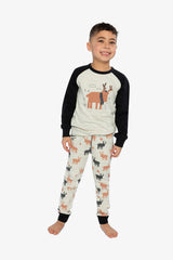 Organic Cotton Two Piece Pajama Set Beige Elk Print-1