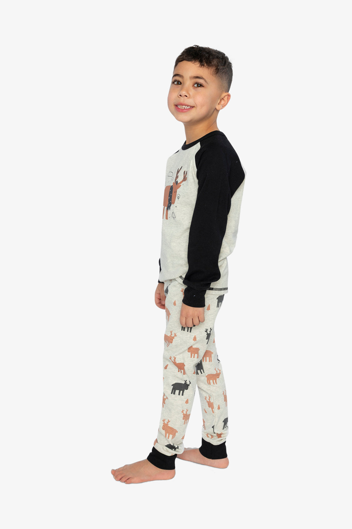 Organic Cotton Two Piece Pajama Set Beige Elk Print-2