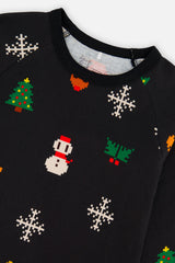 Deux par Deux Organic Cotton Two Piece Pajama Set Black Christmas Pixel Print