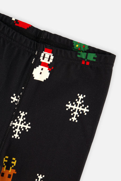 Deux par Deux Organic Cotton Two Piece Pajama Set Black Christmas Pixel Print