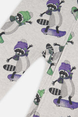 Deux par Deux Organic Cotton One Piece Pajama Beige Raccoon Print