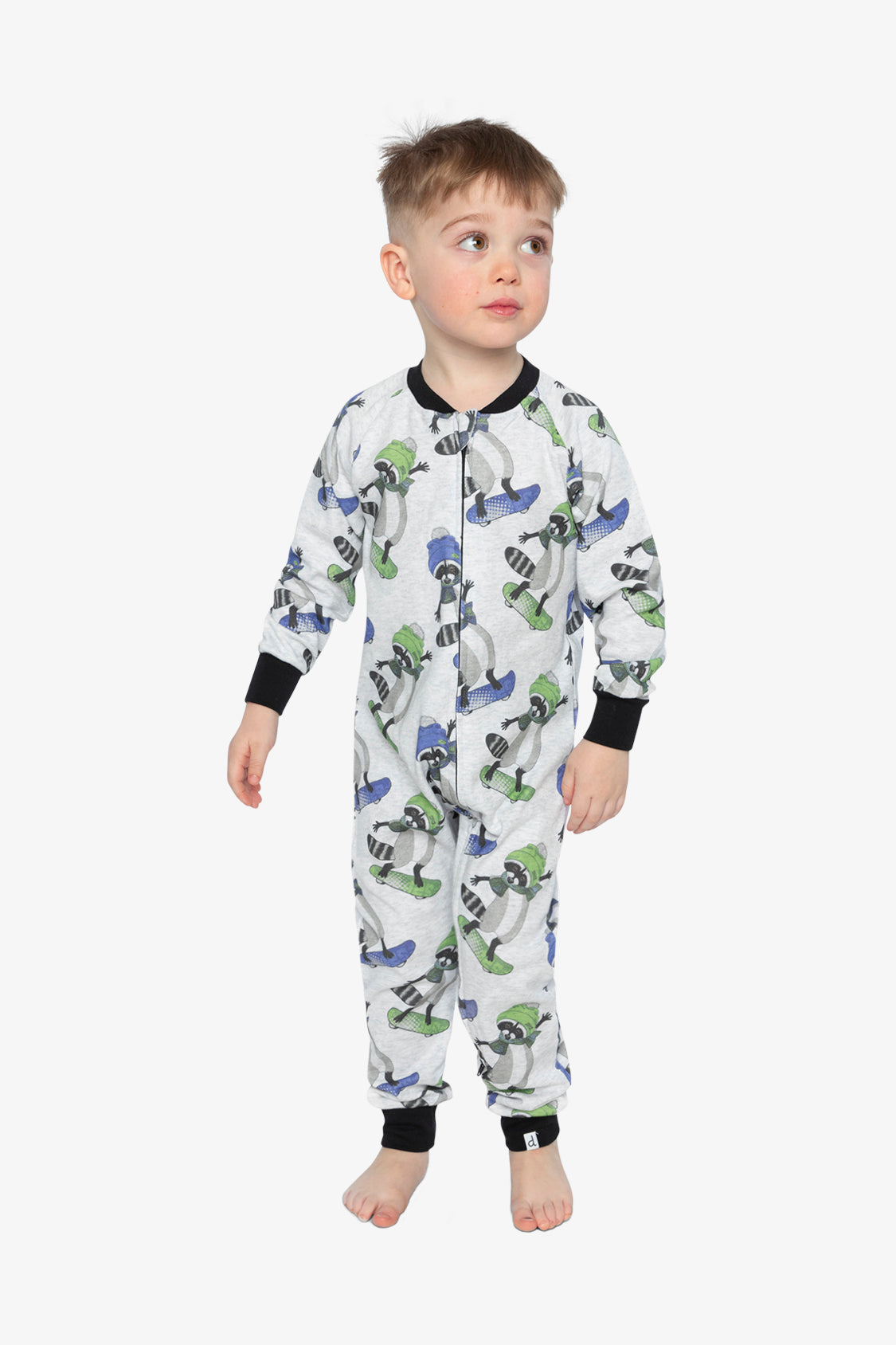 Organic Cotton One Piece Pajama Beige Raccoon Print-1