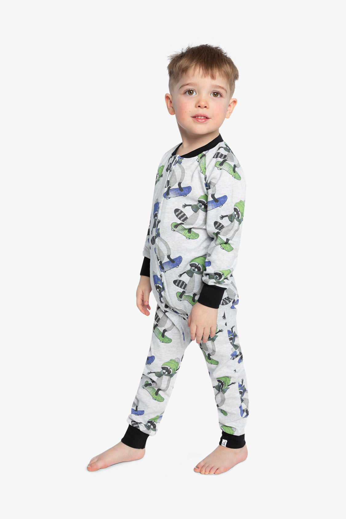 Organic Cotton One Piece Pajama Beige Raccoon Print-2