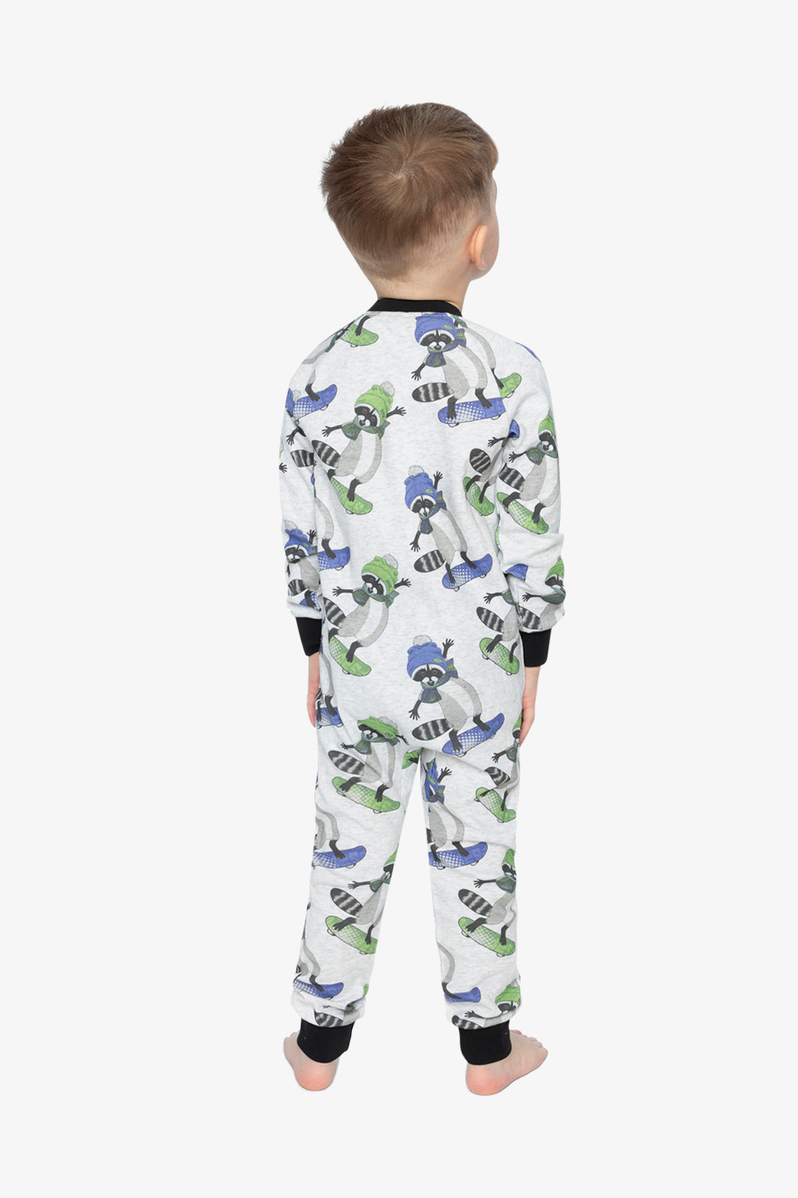 Organic Cotton One Piece Pajama Beige Raccoon Print-4