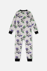 Organic Cotton One Piece Pajama Beige Raccoon Print-3