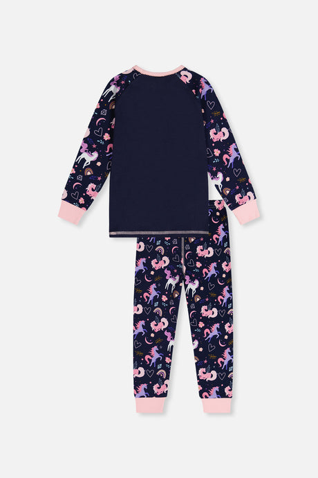 Organic Cotton Two Piece Pajama Set Purple Unicorn Print-2