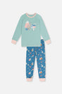 Organic Cotton Two Piece Pajama Set Blue House Print-0