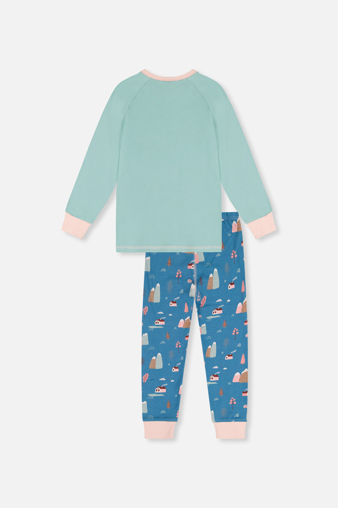 Organic Cotton Two Piece Pajama Set Blue House Print-4