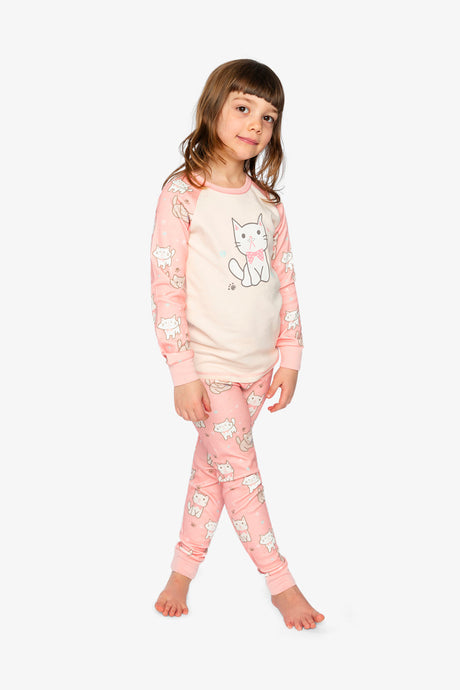 Organic Cotton Two Piece Pajama Set Pink Cat Print-1