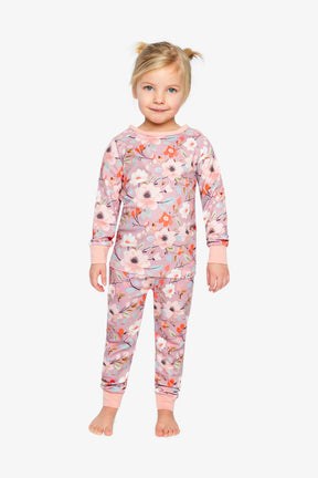 Organic Cotton Two Piece Pajama Set Pink Floral Print-0