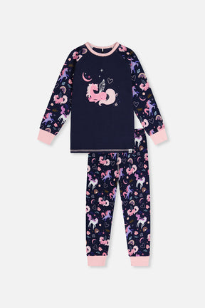 Organic Cotton Two Piece Pajama Set Purple Unicorn Print-0