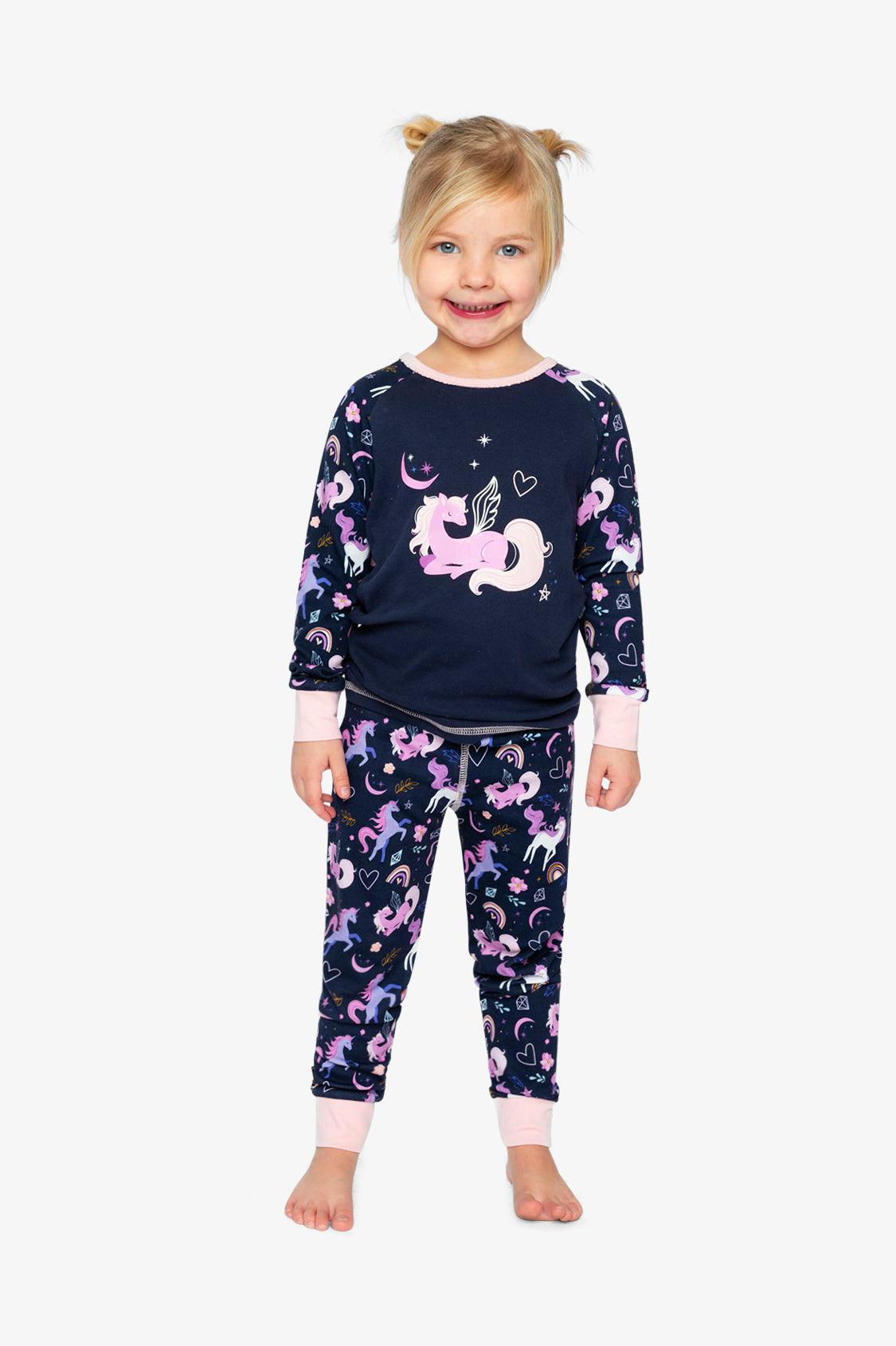 Organic Cotton Two Piece Pajama Set Purple Unicorn Print-1