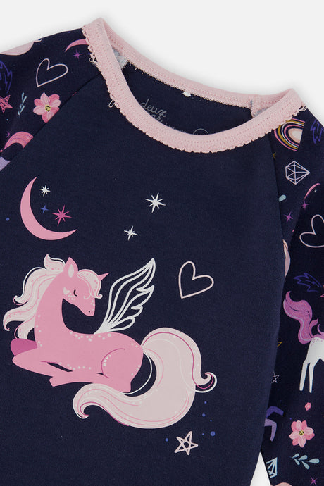 Deux par Deux Organic Cotton Two Piece Pajama Set Purple Unicorn Print