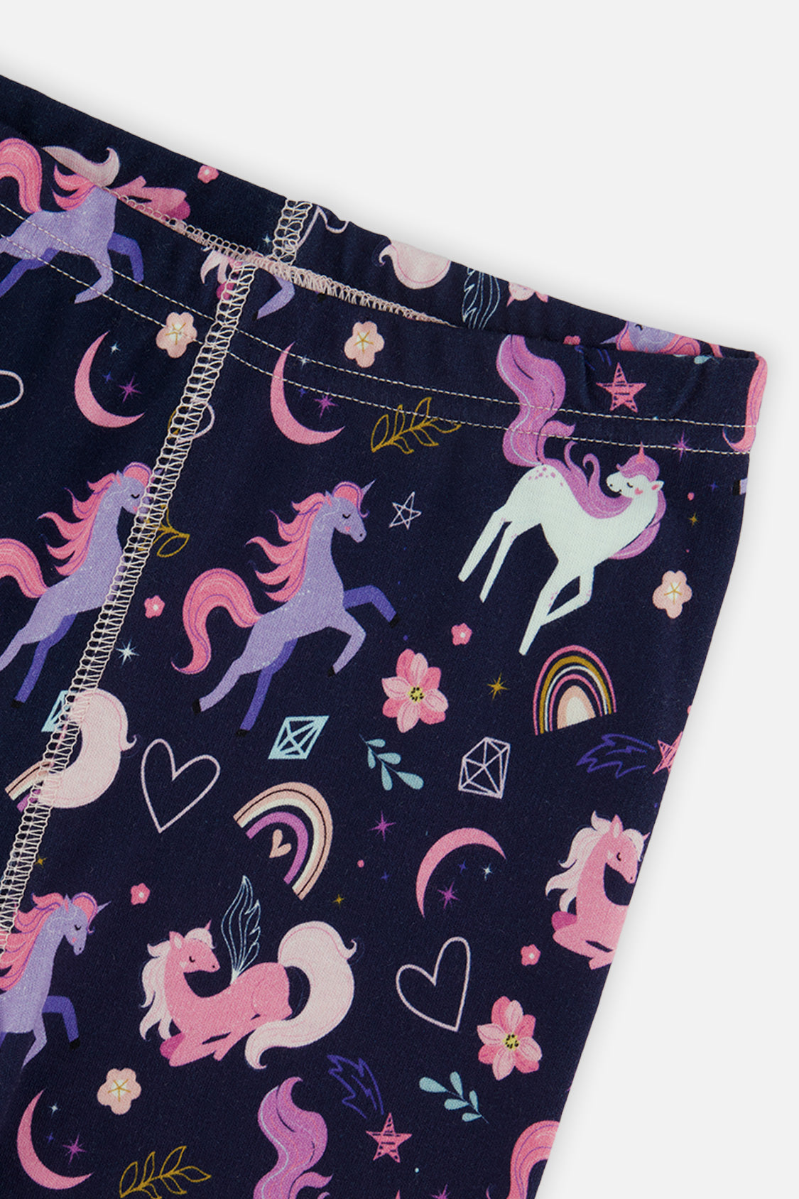 Second close-up detail of the purple unicorn print organic cotton pajama set by Deux par Deux