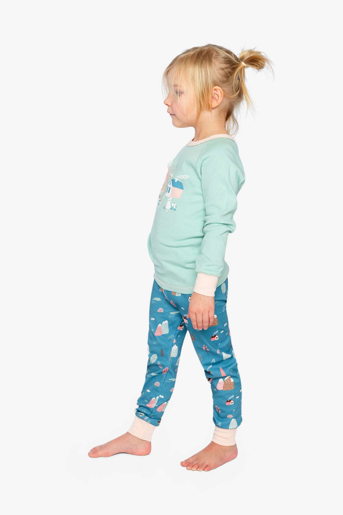 Organic Cotton Two Piece Pajama Set Blue House Print-2