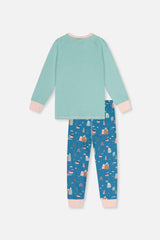 Organic Cotton Two Piece Pajama Set Blue House Print-4