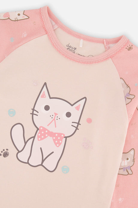 Deux par Deux Organic Cotton Two Piece Pajama Set Pink Cat Print