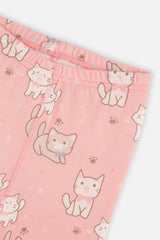 Second close-up detail of the pink cat print organic cotton pajama set by Deux par Deux