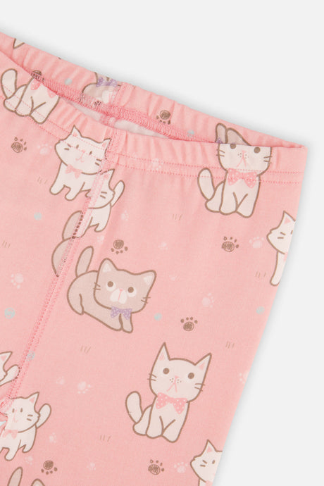 Deux par Deux Organic Cotton Two Piece Pajama Set Pink Cat Print