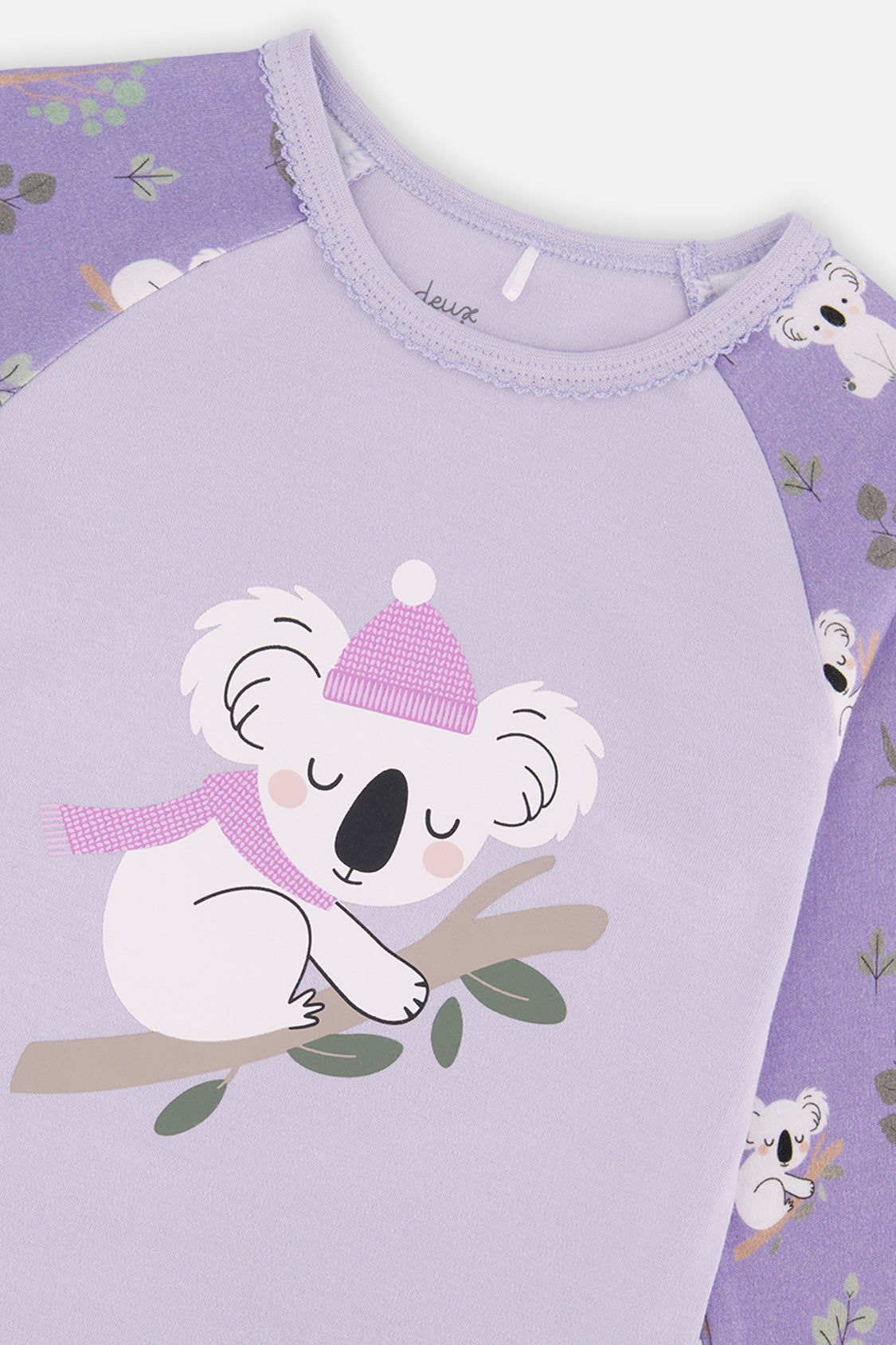 Deux par Deux Organic Cotton Two Piece Pajama Set Purple Koala Print