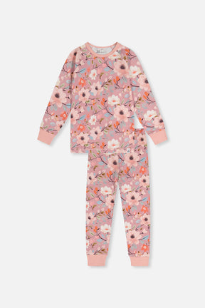 Organic Cotton Two Piece Pajama Set Pink Floral Print-0