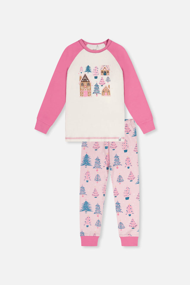 Organic Cotton Two Piece Pajama Set Pink Tree Print-0