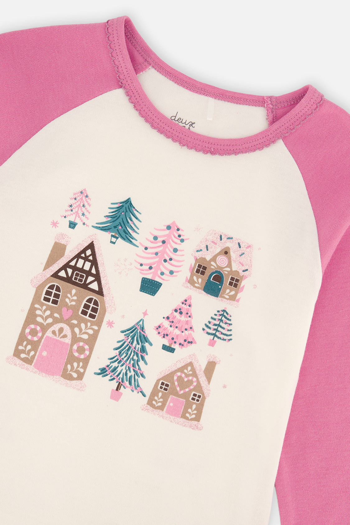 Deux par Deux Organic Cotton Two Piece Pajama Set Pink Tree Print