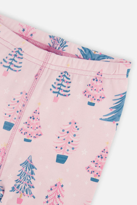 Deux par Deux Organic Cotton Two Piece Pajama Set Pink Tree Print