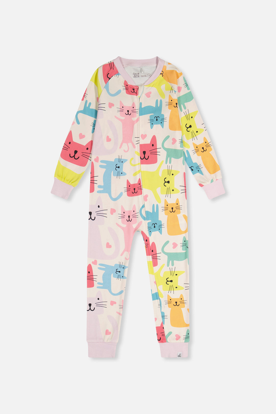 Organic Cotton One Piece Pajama White Cat Print-0