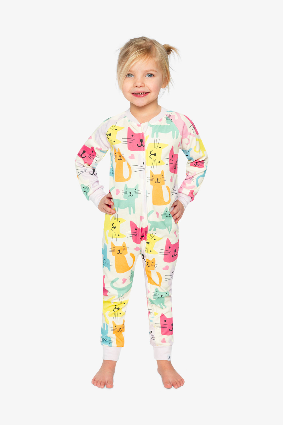 Organic Cotton One Piece Pajama White Cat Print-1