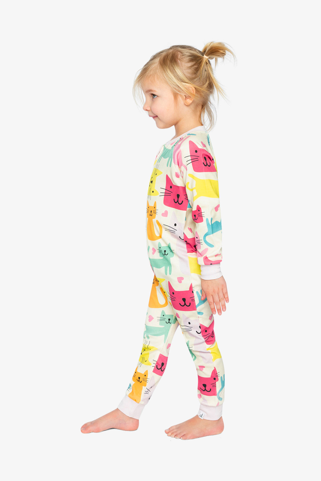 Organic Cotton One Piece Pajama White Cat Print-2