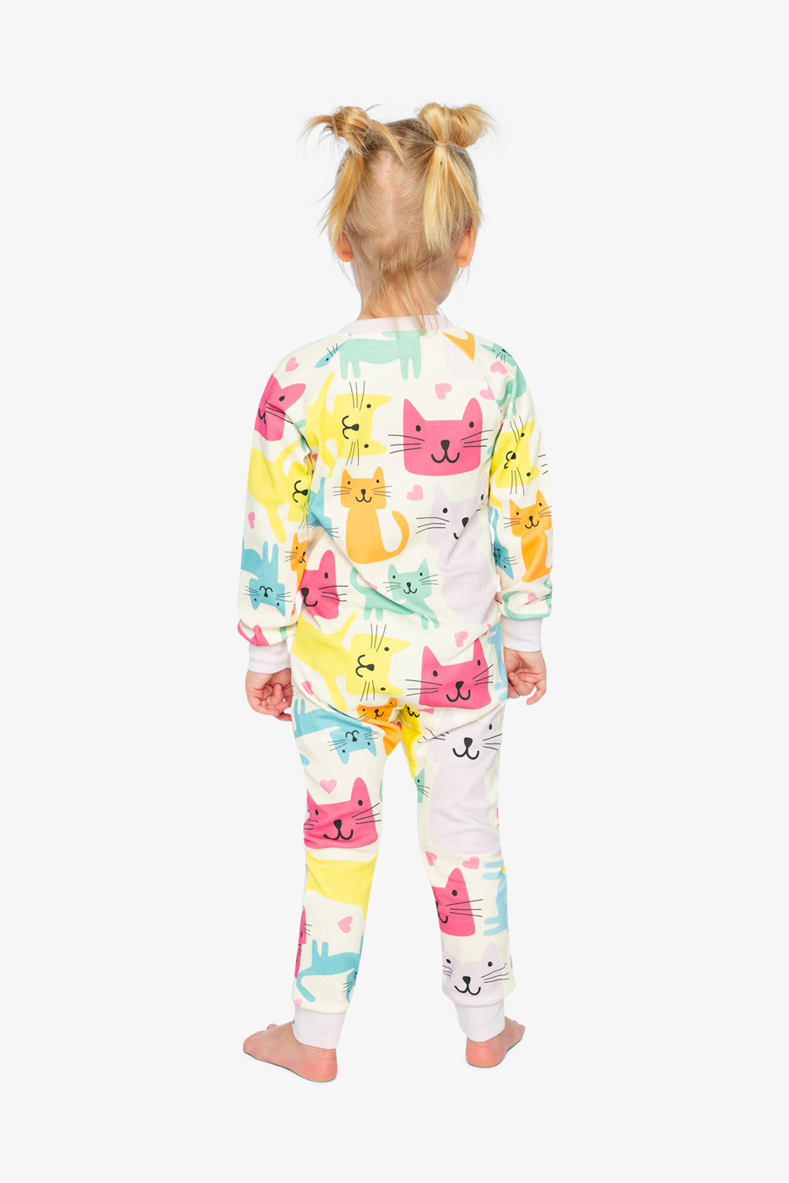 Organic Cotton One Piece Pajama White Cat Print-3