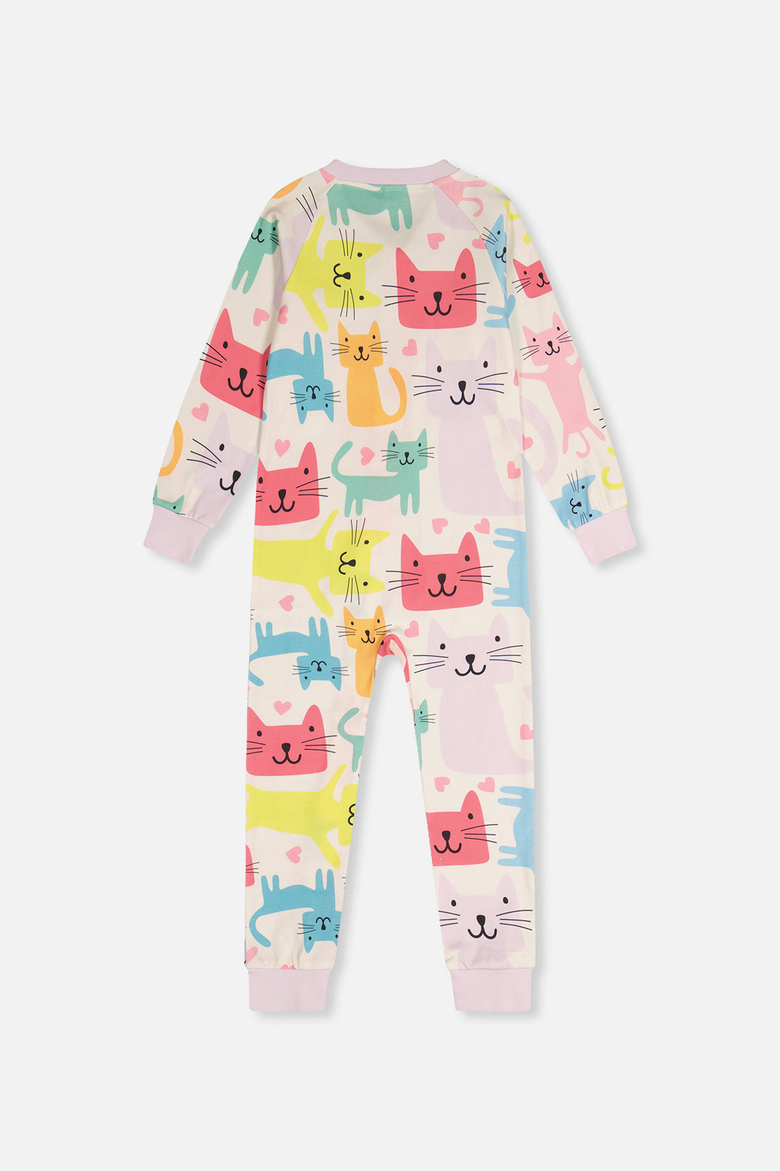 Organic Cotton One Piece Pajama White Cat Print-4