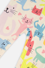 Deux par Deux Organic Cotton One Piece Pajama White Cat Print