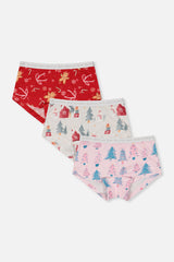 Boyshort Panty Pack Of 3 Holiday Prints-0