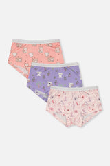 Boyshort Panty Pack Of 3 Pink Floral Prints-0