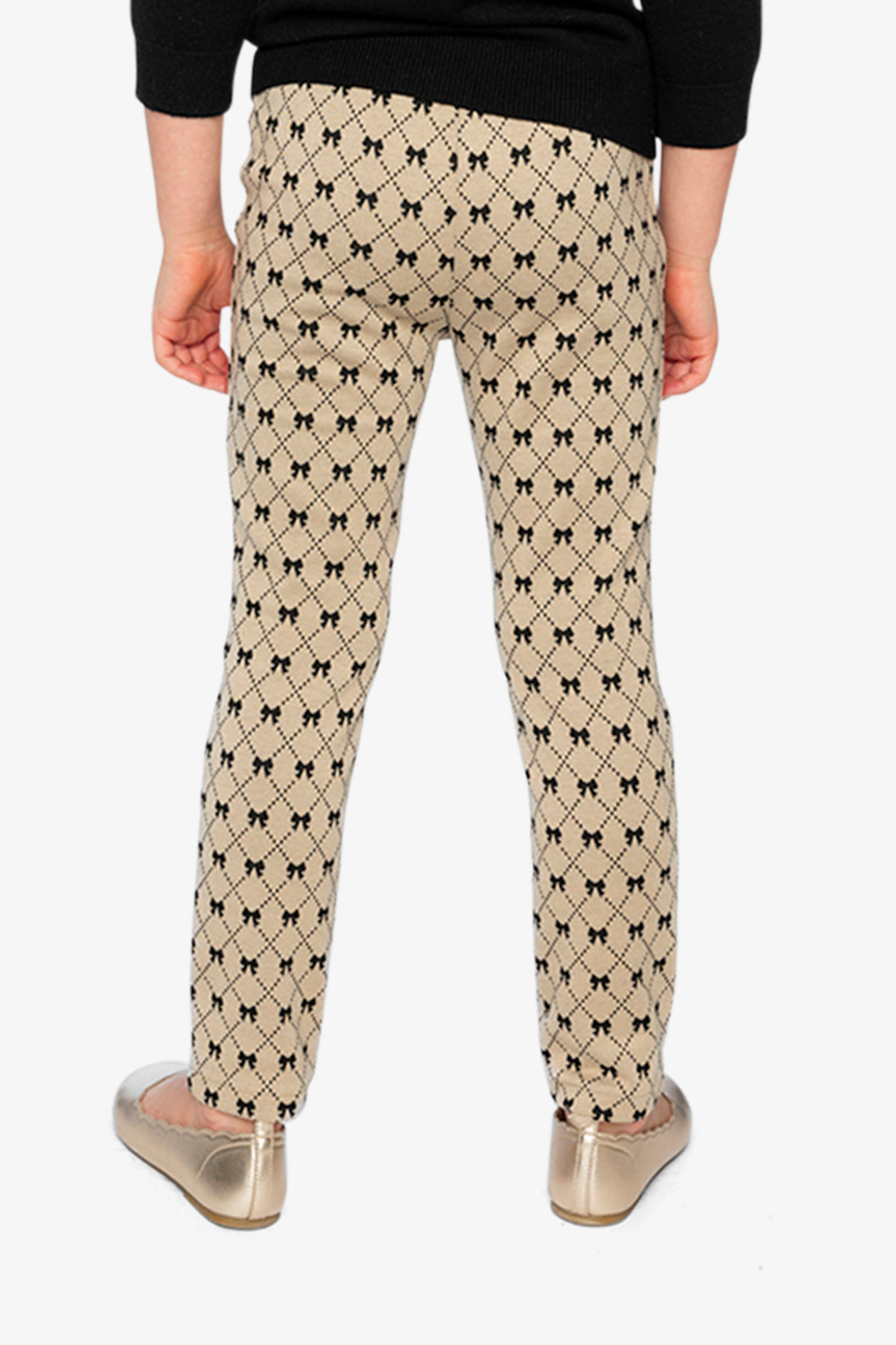 Treggings Beige Bow Tie Print-3