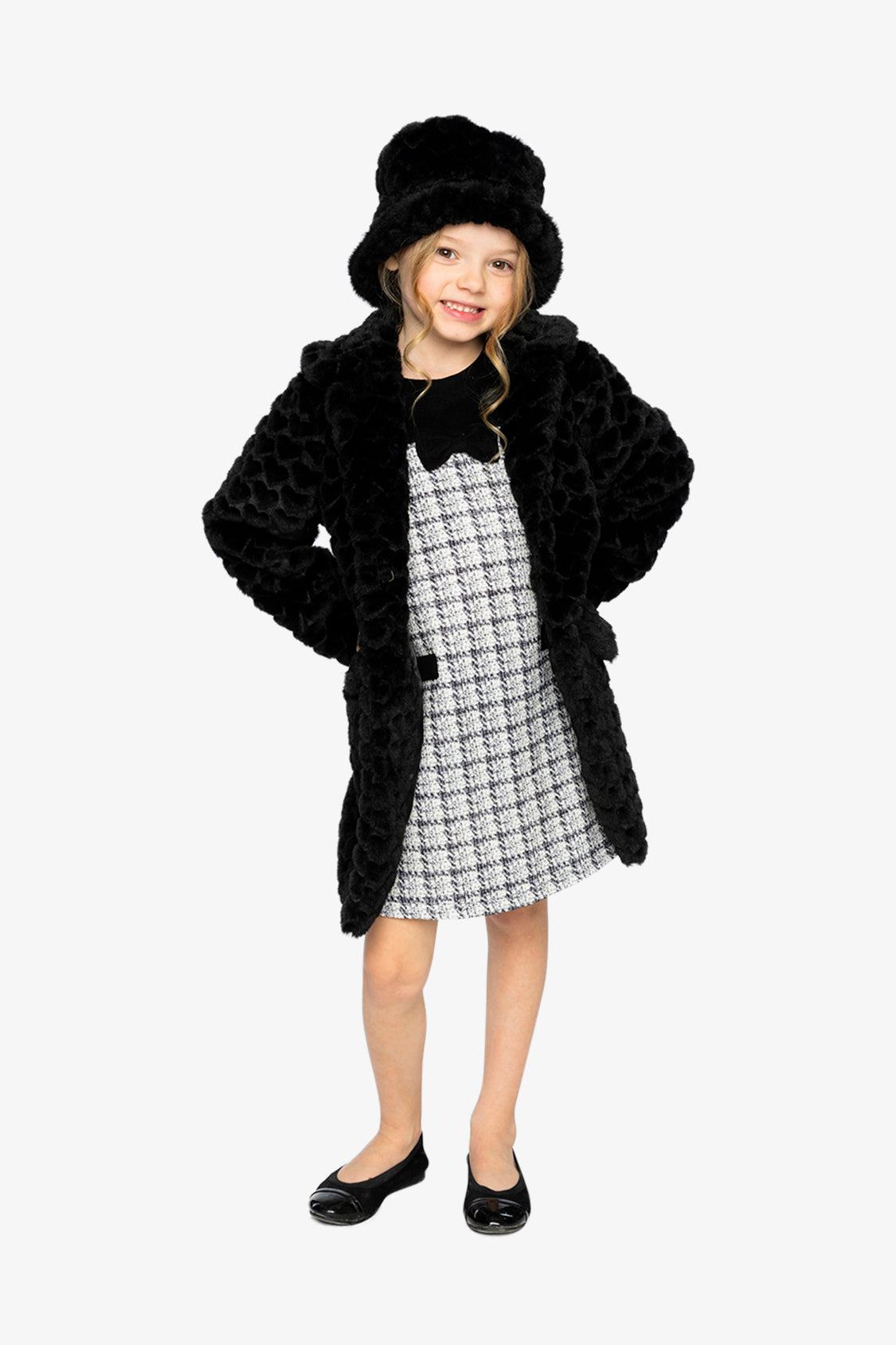 Faux Fur Long Coat Black-2