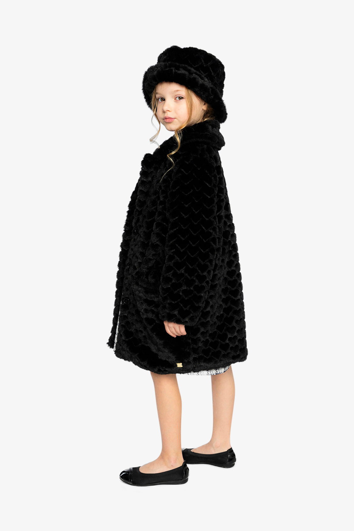 Faux Fur Long Coat Black-4
