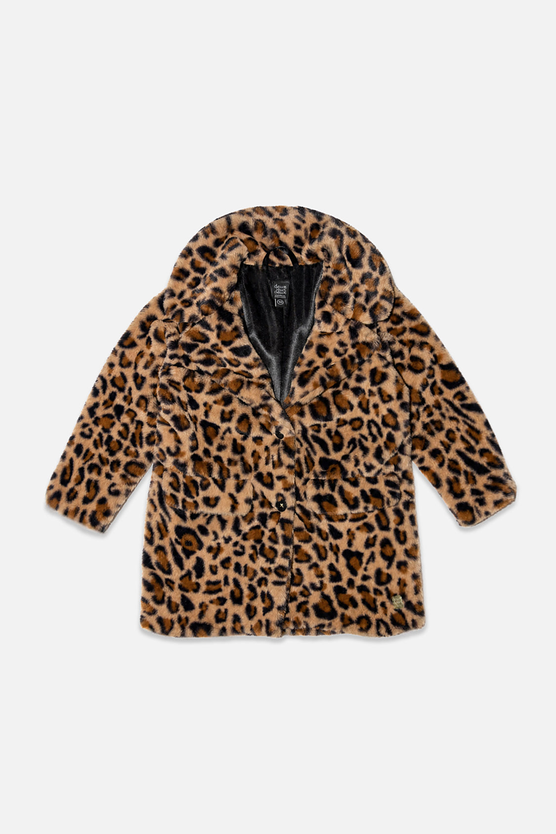 Faux Fur Long Coat Brown Leopard Print-0