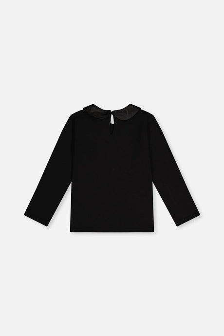 Organic Cotton T-Shirt With Peter Pan Collar Black-2
