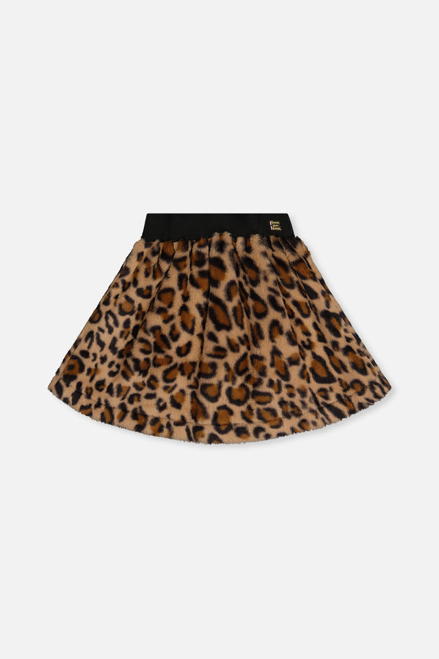 Faux Fur Skirt Brown Leopard Print-0