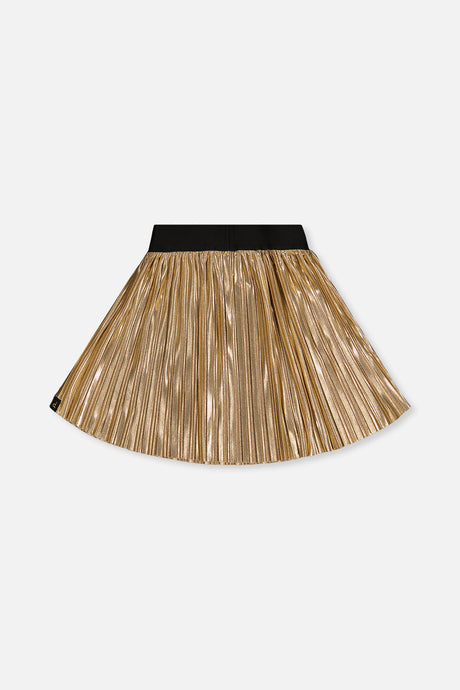Back view of the Deux par Deux gold pleated A-line skirt